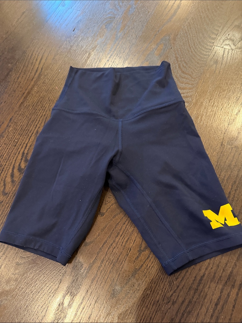 Women's Lululemon Navy Athletic Bike Shorts with Yellow Michigan Logo